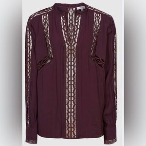 Reiss Plum Lace-Trimmed Long Sleeve Blouse